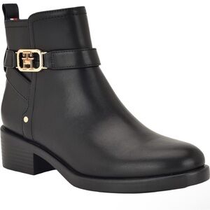 Tommy Hilfiger Black Ankle Boots with Gold Accent